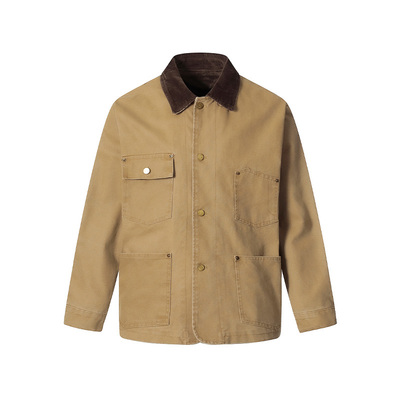 CoosRetro 翻领灯芯绒复古做旧褪色工装夹克春季男款百搭纯棉外套