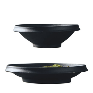 玩物志黑陶天目高脚菜碗个性餐厅复古餐盘大号汤碗日式厚边菜盘