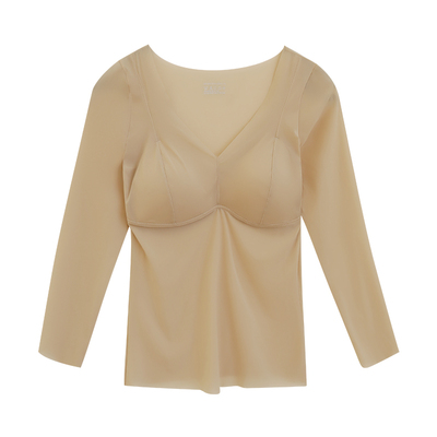 秋冬超薄保暖美肤衣自带胸垫女显瘦无痕打底衣衫长袖上衣肌底衣