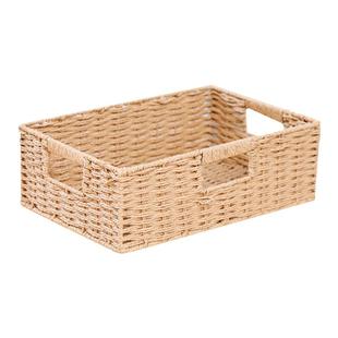 日式藤编格子收纳筐篮衣服整理收纳篮框玩具储物收纳盒K23314