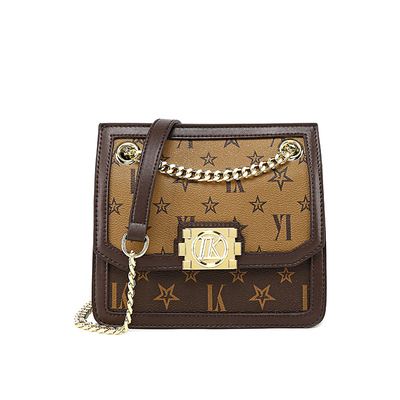 lk复古风印花单肩斜跨女包