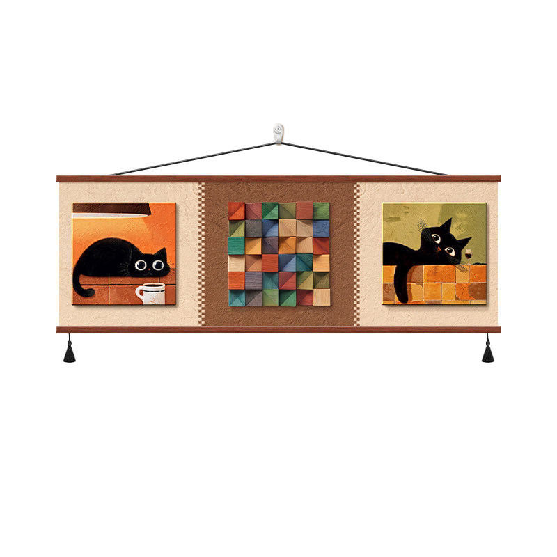 中古风可爱猫咪装饰画卧室床头画