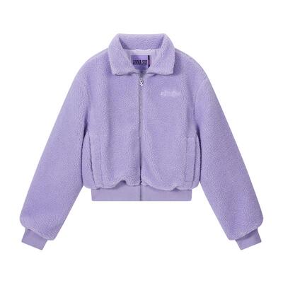 ANNA SUI安娜苏运动 秋冬仿羊羔毛短款厚外套女紫色白色
