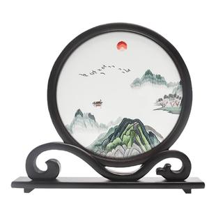 手工双面刺绣摆件实木成品台屏古典摆台苏绣屏风中式客厅装饰礼品