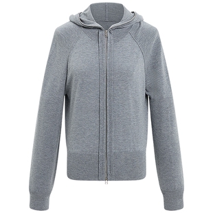 KBNE格雷系连帽绵羊毛灰色针织开衫女2025年秋季新款拉链毛衣外套