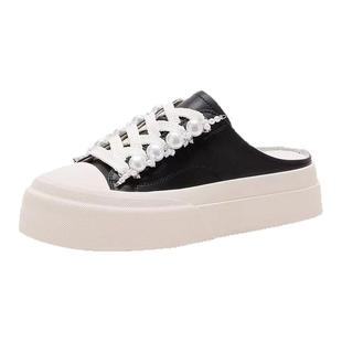 St&Sat/星期六春秋牛皮珍珠系带厚底休闲包头半拖鞋女SSC1114C0L