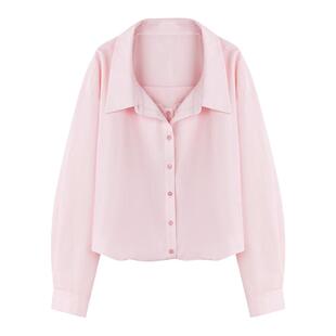 粉色薄款长袖衬衫女上衣 2026春季新款女装通勤花边女士衬衣外套