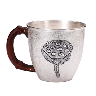 纯手工泡茶银杯纯银999大号银茶杯主人杯办公咖啡杯啤酒杯马克杯