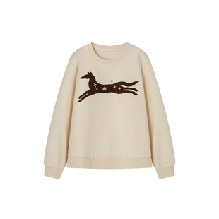 时然大码微胖MM26年冬季新款加绒卫衣阔版绣花卡通图案长袖卫衣