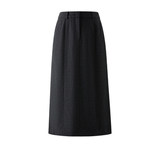 Eland衣恋半身裙女休闲通勤纯色收腰直筒裙长裙2025冬季新款