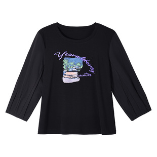 黑色正肩七分袖t恤女中袖上衣2026新款春夏女装宽松打底半袖体恤