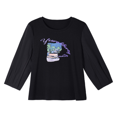 宽松正肩七分袖t恤女中袖上衣