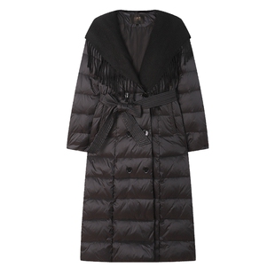 白鹿语90鸭绒假两件长款女式羽绒服冬季收腰显瘦加厚羽绒服