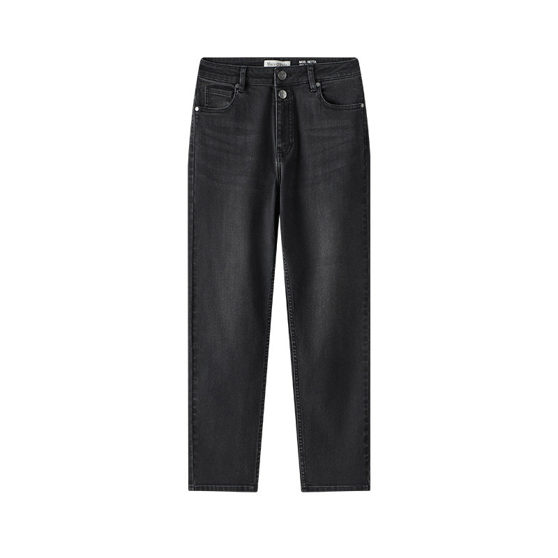 MOP冬季磨毛显瘦直筒女牛仔裤