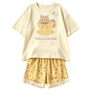 睡衣女款2026夏季短袖丝光棉薄款网红爆款短裤套装夏款家居服夏天