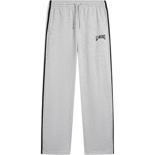 李宁阔腿裤男女同款休闲裤子直筒运动裤嵌条宽松校服卫裤针织长裤