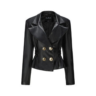 【明星同款】NanaJacqueline收腰皮衣女冬季新款外套衬衫复古轻奢