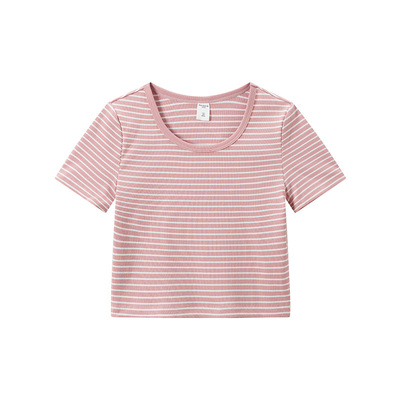 【门店同款】马恩MAXNEW2025夏季新款女装条纹T恤短袖修身显瘦辣