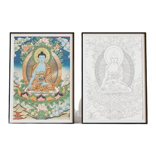 药师佛像唐卡描金线稿手绘diy手工涂色填色画成人解压西藏唐卡
