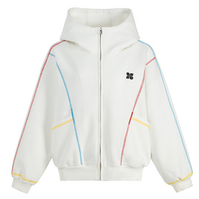 King Prince撞色哈苏线卫衣开衫连帽上衣男女秋冬加厚情侣装外套