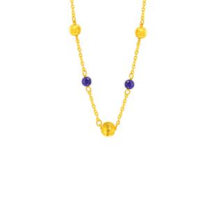 老庙黄金足金猫眼石金珠项链5G圆润精致克莱因蓝东方审美熠熠生辉