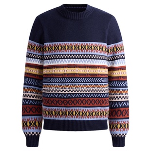 【费尔岛圆领提花针织衫】平圆方中冬季通勤宽松慵懒套头毛衣男款