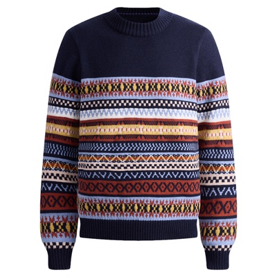 平圆方中费尔岛圆领提花针织衫