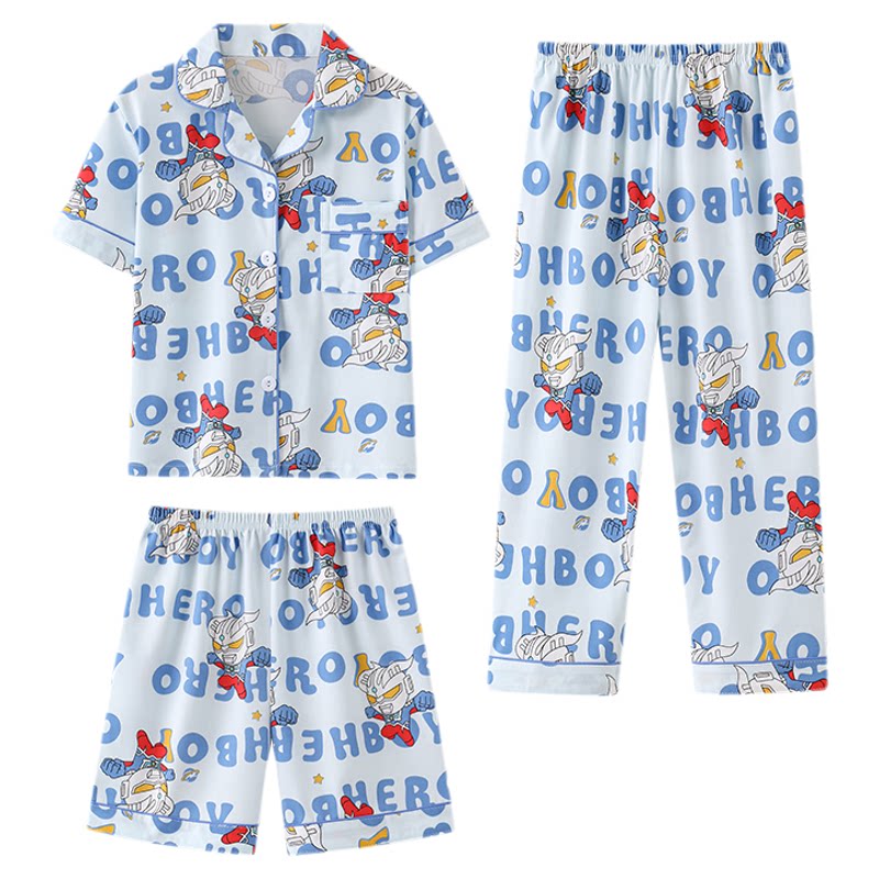 儿童睡衣夏季短袖薄款仿棉家居服
