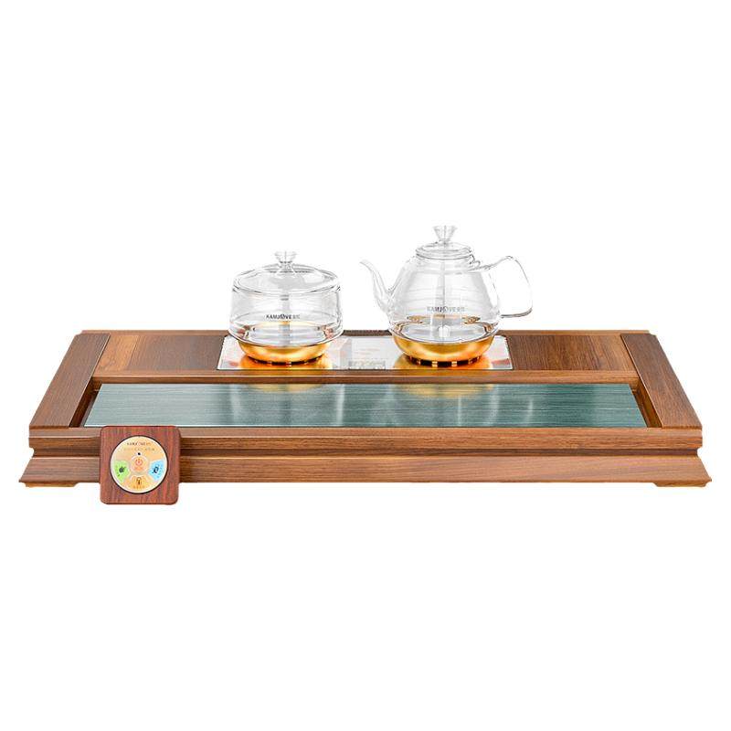 金灶K-616胡桃木茶盘绿木纹石全智能自动加水泡茶远程智控套装