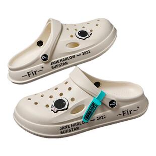 洞洞鞋男款夏季外穿2025新款海边沙滩厚底防滑包头半凉拖鞋男