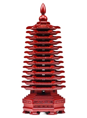 雅造桃木红色十三层文昌塔摆件