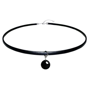 S925纯银天然黑曜石皮绳项圈choker颈链博主网红同款项链2024新款