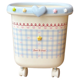 垃圾桶带滑轮子高颜值少女心家用客厅大号移动大容量儿童卧室可爱