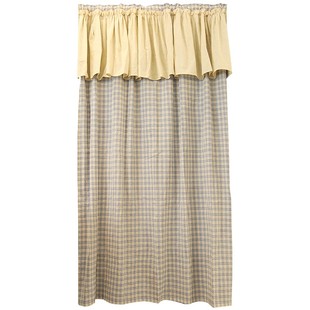 鸢尾乡旅天蓝线格子美式乡村棉麻窗帘门帘定制帘免打孔穿杆带幔