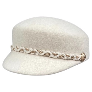 日本款编织链子装饰羊毛呢礼帽女秋冬英伦复古鸭舌帽马术帽棒球帽