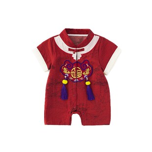 婴儿红色中式礼服唐装喜庆新年衣服周岁礼服男宝宝夏季百天拜年服