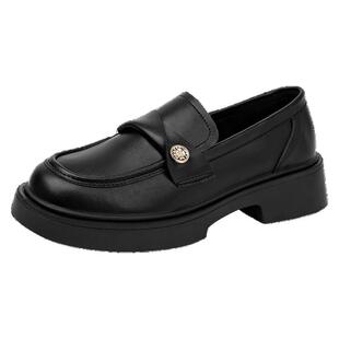 真皮乐福鞋女2026新款春秋小金币单鞋英伦风百搭厚底一脚蹬小皮鞋