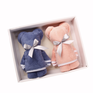 小熊速干毛巾礼盒2条套 装方巾礼品结婚伴手礼回礼珊瑚绒定制logo