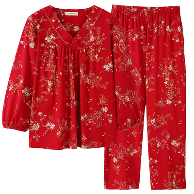 红色本命年纯棉长袖春秋女款睡衣