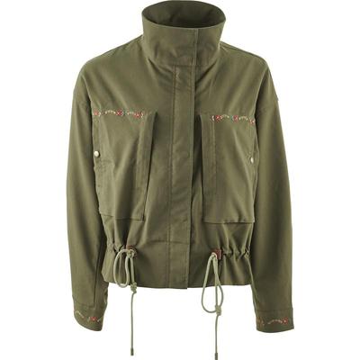 渔牌女装2024早秋新款外套高立领抽绳刺绣花休闲短款外套FGGC3007