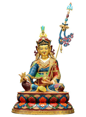 彩绘莲花生大士铜像摆件