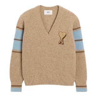 【季末甄选】Ami Paris 男女同款毛巾绣ADC羊毛罗纹V领毛衣