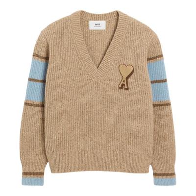 【季末甄选】Ami Paris 男女同款毛巾绣ADC羊毛罗纹V领毛衣