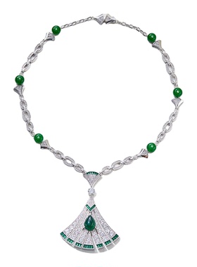 小众奢华高级感欧美夸张绿色红扇子项链耳环新娘晚宴礼服婚纱配饰