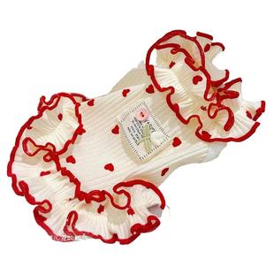 狗狗衣服马尔济斯约克夏猫咪裙子爱心纯棉泰迪小体比熊木耳边碎花