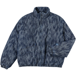 Lee25秋冬新品舒适版立领提花面料大口袋设计深蓝色男牛仔羽绒服