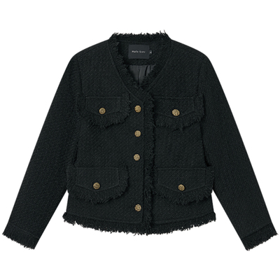 HaloLuu法式黑色v领小香风外套