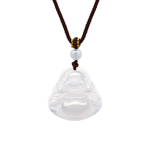 周大生笑口常开佛白月光玉髓吊坠大肚佛公玉石项链女款生日礼物