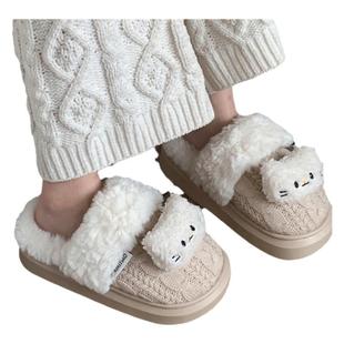 细细条 休闲厚底可爱小猫咪棉拖鞋家用室内防滑冬季网红月子鞋女