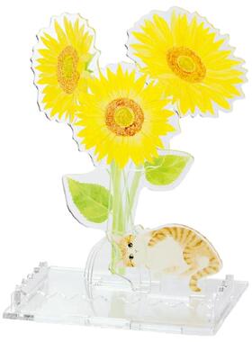 日本进口芬理希梦猫咪与花束透明相框入户玄关创意装饰摆件礼品